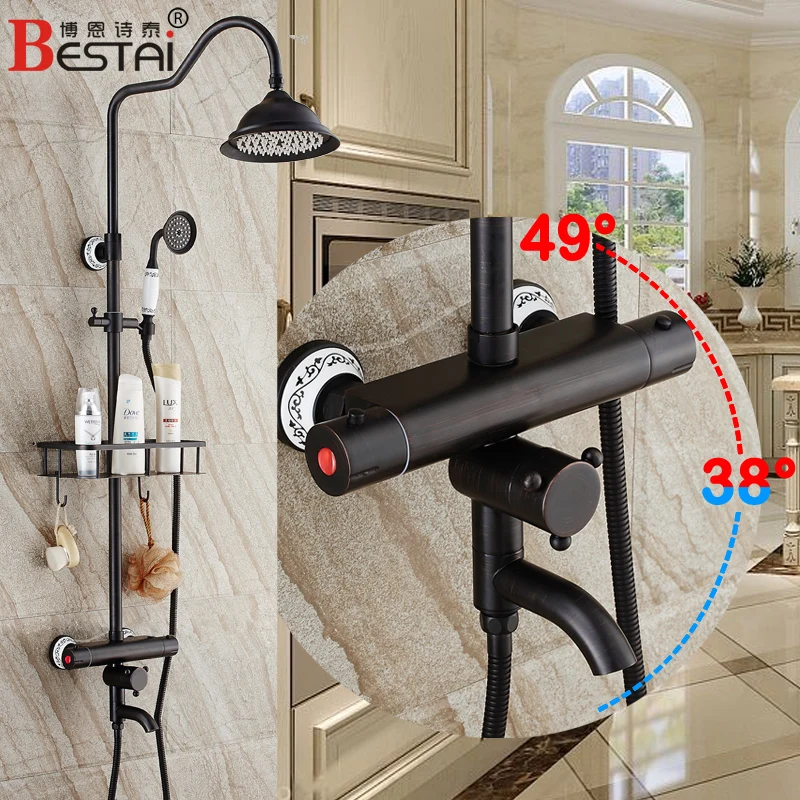 Смеситель для душа в стиле ретро черный матовый Термостатический смеситель с