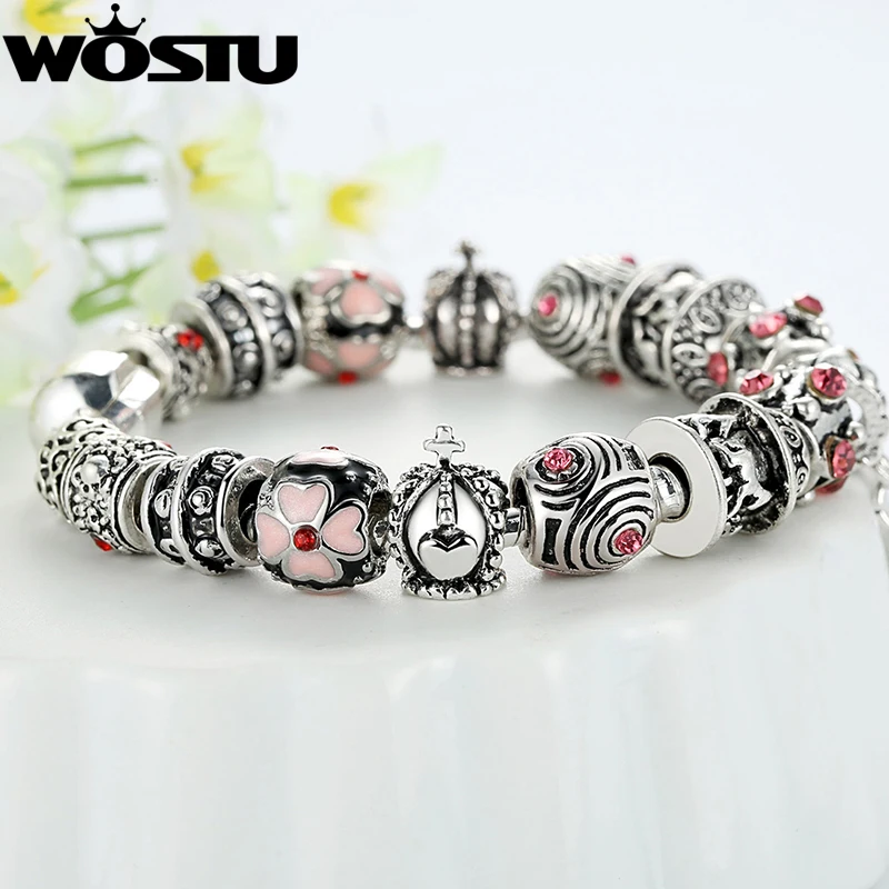 WOSTU очаровательный браслет Chamilia 925 тибетское серебро муранское стекло для женщин