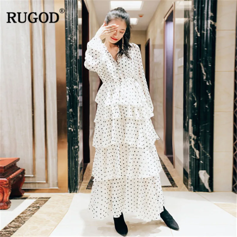 RUGOD 2019 новое платье в горошек с каскадными оборками женское сексуальное v