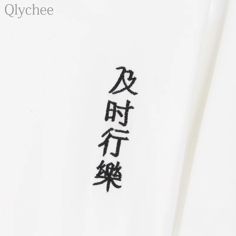 Qlychee панк хип-хоп стиль футболка Китайская вышивка металлическое кольцо Футболка