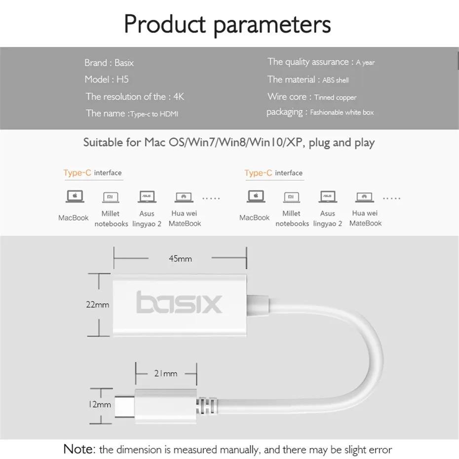 Basix 4 К Тип C 3,1 к HDMI мужчин и женщин USB C кабель адаптер конвертер для MacBook Chrome книга DELL Smasung фононов Новое