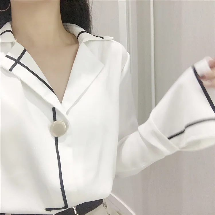 

Missoov Moda Camisas Ulzzang Spring Style Blouse Women Tops Chiffon Turn-down Collar Shirts Ladies Flare Sleeve Vetement Femme