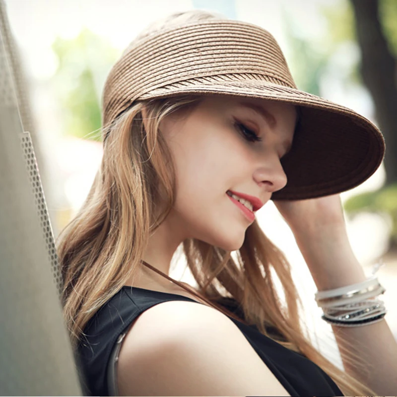 Женская Соломенная Шапка с козырьком складная пляжная кепка широкими полями