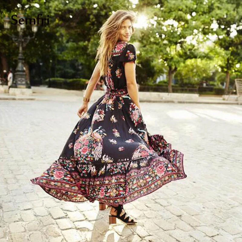 Sempi летнее платье Бохо женское длинное Цветочное макси женский костюм короткий