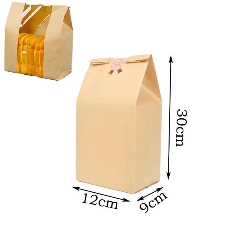Kraft 9x12x30cm LBSISI Life, 50 шт., крафт-бумага, для хлеба, прозрачный, избегайте упаковки масла, для тостов, для окон, для выпечки, на вынос, для еды, посылка, для торта, вечерние сумки - Цвет: Kraft 9x12x30cm