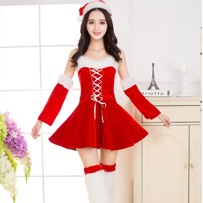 

Santa Claus dress Hot girl sexy christmas role playing costume halloween holiday uniform dress santa female sexy underwear 2018