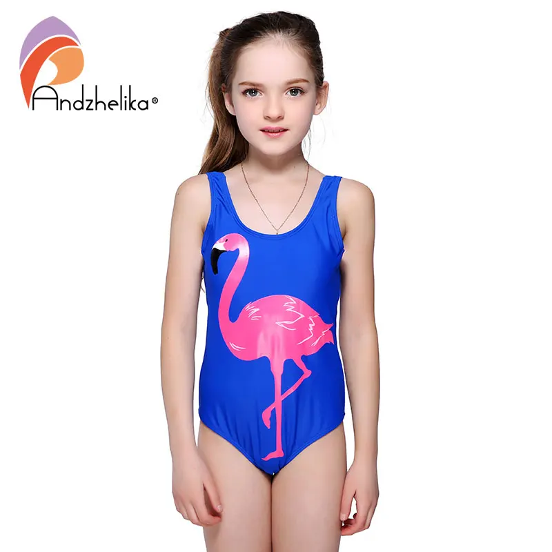Andzelika bikini слитный купальник монокини с Розовым фламинго для девочки на девочек-подростков, подходит для занятий спортом и пляжного отдыха