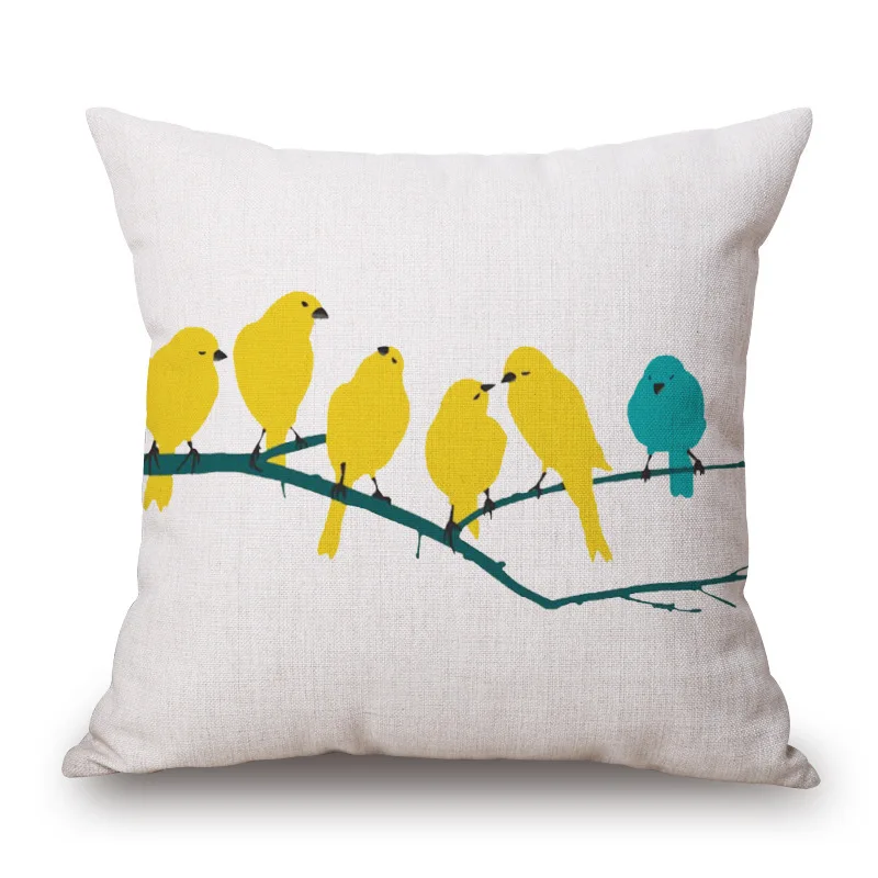 Yellow Series Tree Birds Cushion Cover Pillow Case Geometric Covers Thin Linen Cotton Bedroom Sofa Decoration | Дом и сад