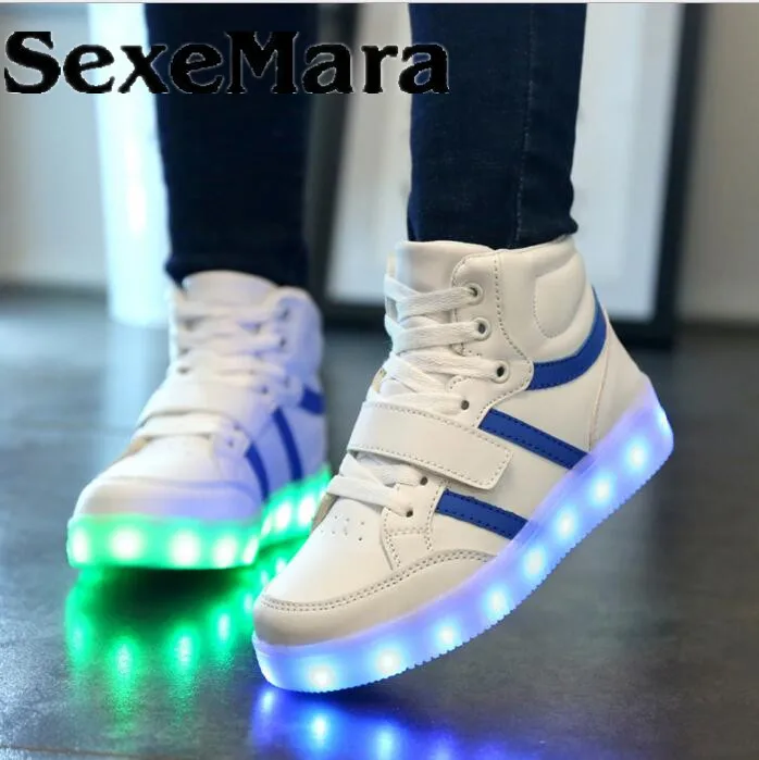 SexeMara Kids Sneakers Children's USB Charging Luminous LED Lights casual Shoes r kids Casual Flat Girls Boy girls sports | Детская