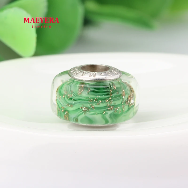 MAEYERA подлинные бусины из стерлингового серебра 925 пробы с золотым песком и