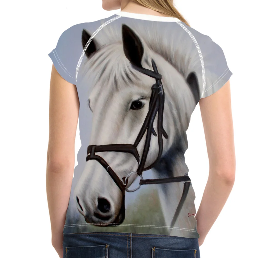 Noisydesigns Vintage Women Summer T Shirt 3D Crazy Horse Animal Woman Tops Casual Short Sleeve Female for Girls Feminine | Женская