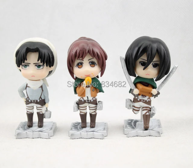 6 шт./компл. Shingeki no Kyojin атака на Титанов Рисунок Фигурки Levi's Микаса Акерман eren Jaeger