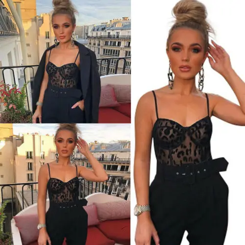 Women See-through V Neck Lace Bodycon Sexy Bodysuit Ladies Leotard Jumpsuit Summer Casual Jumpsuits Streetwear Woman Clothes | Женская