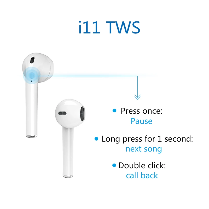 100 шт. I11 TWS Мини Bluetooth наушники беспроводной басовый вкладыш Bluetooth 5,0 версия стерео с зарядным устройством микрофон для смартфона