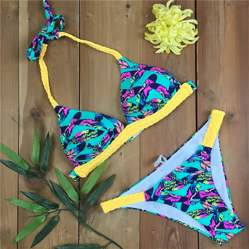 2019 Sexy Printed Bikini Cut Swimwear Women LOW Waist Bathing Suits Swim Halter Push Up maillot de bain biquini |