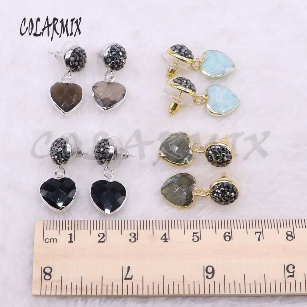 

5 Pairs Natural stone earrings heart love shape druzy earrings drop earrings jewelry earrings wholesale jewelry 3917