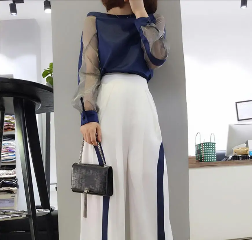 

Autumn Clothing Female 2019 New Fashion Temperament Slash neck Mesh Long Sleeve Shirt Elegant Women Blouses Tops