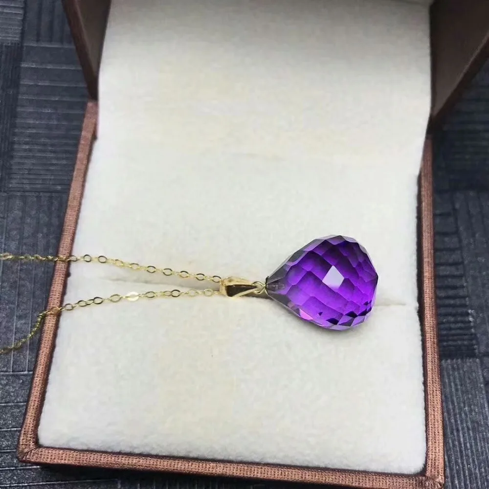 Shilovem 18k Желтые пьезоэлектрические Аметистовые Подвески Изящные ювелирные