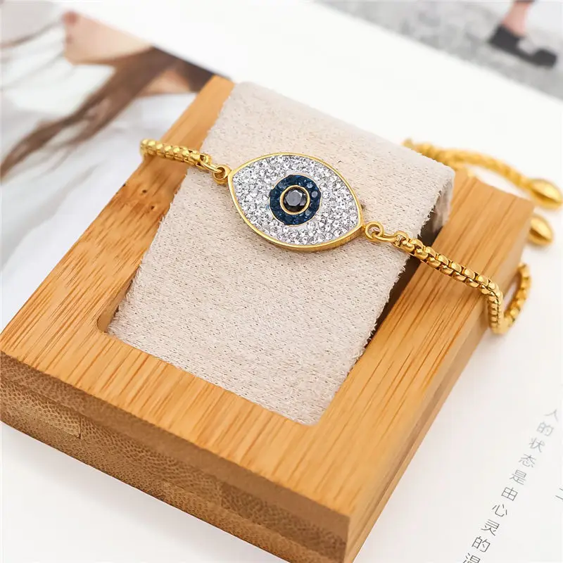 Trendy Stainless Steel Adjustable Slider/ Slide Bolo Bracelets Gold Eye Clear Cubic Zirconia Bracelet Jewelry 28.8cm Long 1 PC | Украшения