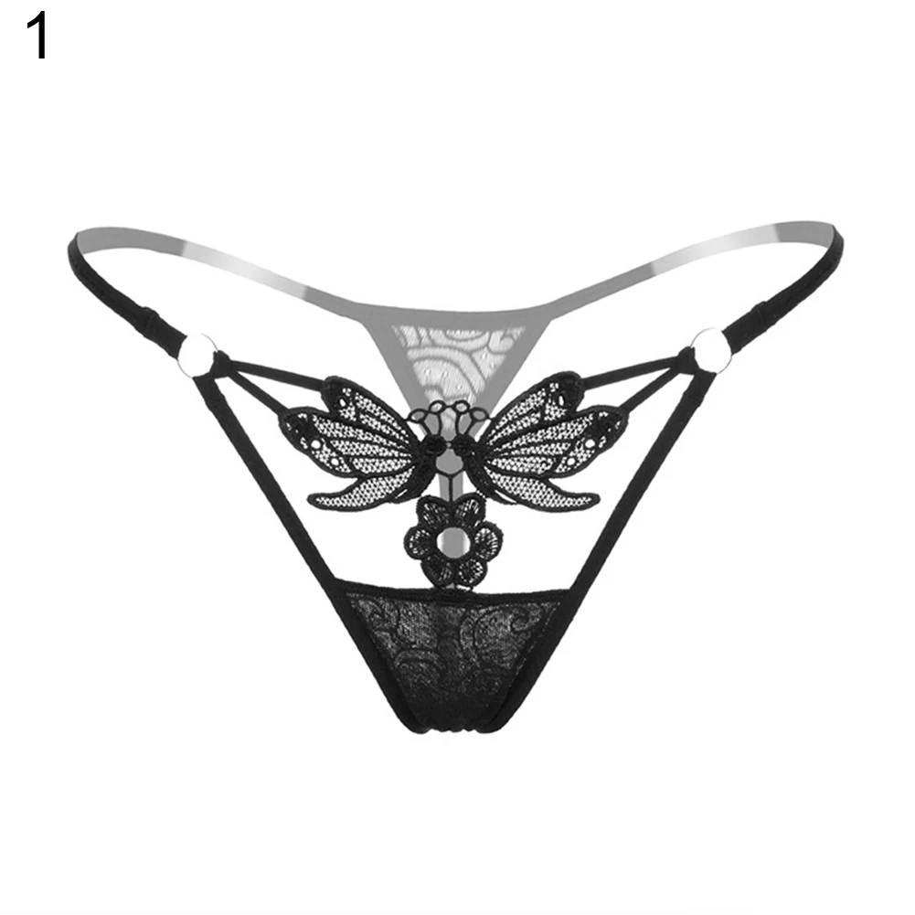 

Women's Sexy Butterfly Flower Lace See Through Low Rise G-String Briefs Panties