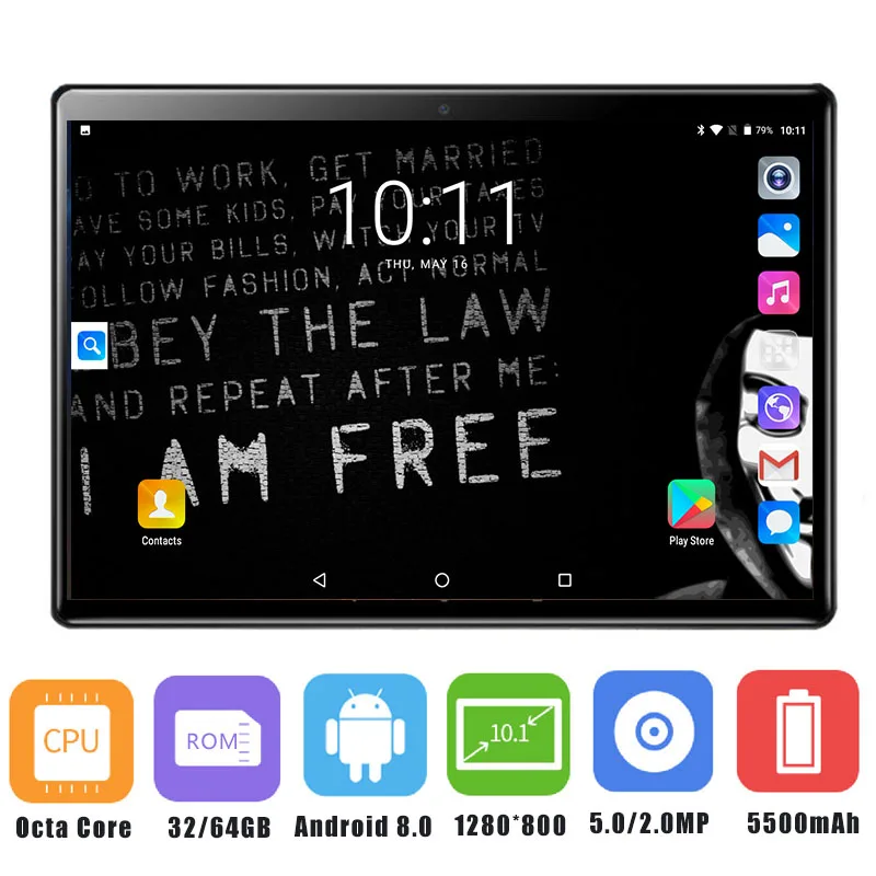 10 дюймовый Android 8 0 планшет с восьмиядерным процессором 1280x800 4 Гб ОЗУ 64 ПЗУ 5 МП две