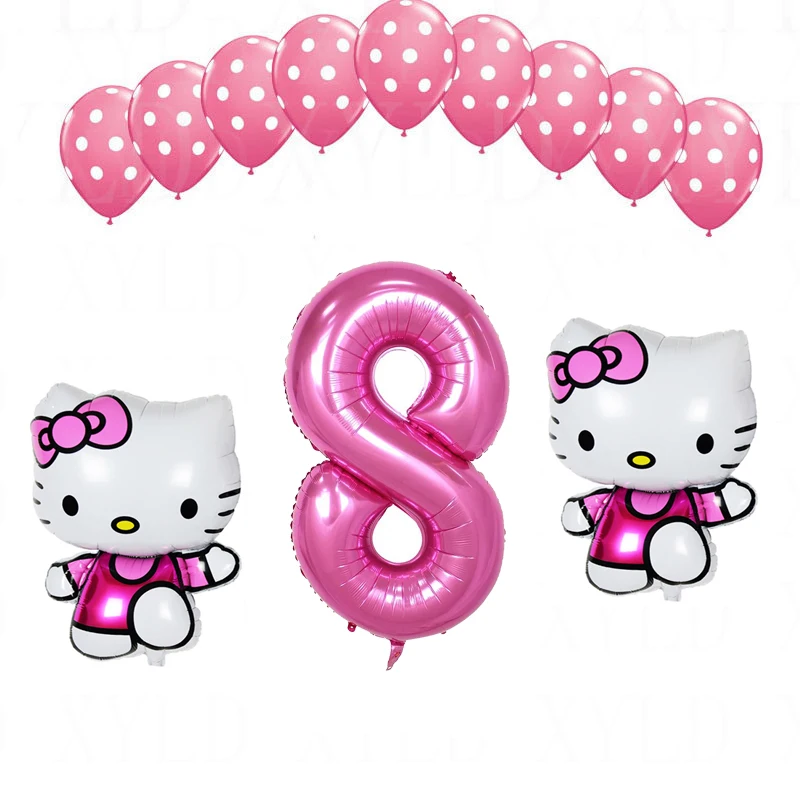 1 комплект, воздушный шар hello kitty с цифрами 40 дюймов, латексные шары в розовый горошек для девочек 1, 2, 3, 5 лет, декор для дня рождения, Детские шары