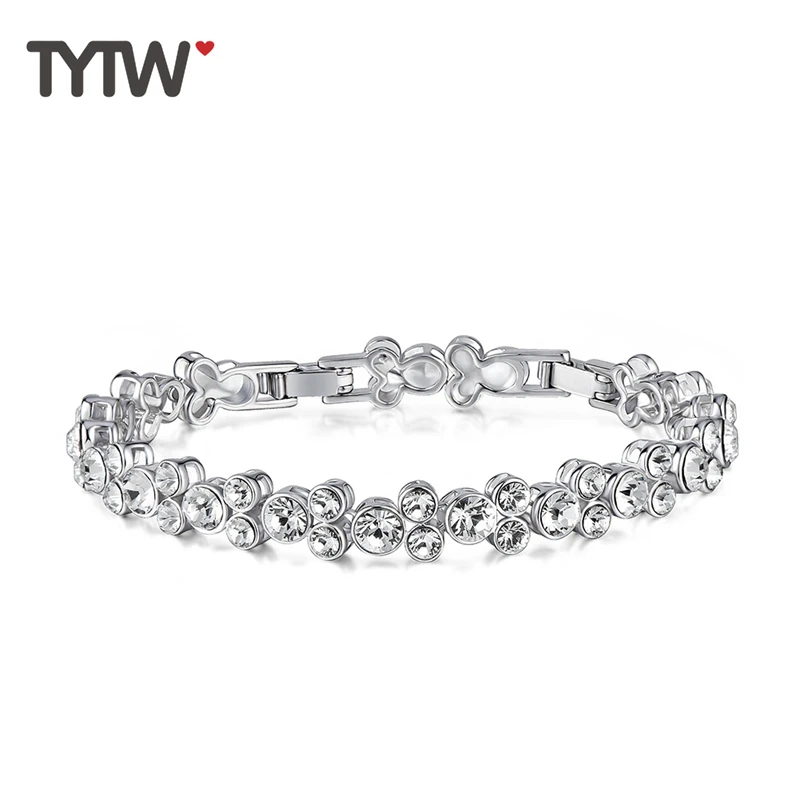 TYTW кристаллы из австрийского родиевого покрытия Модный женский браслет яркий