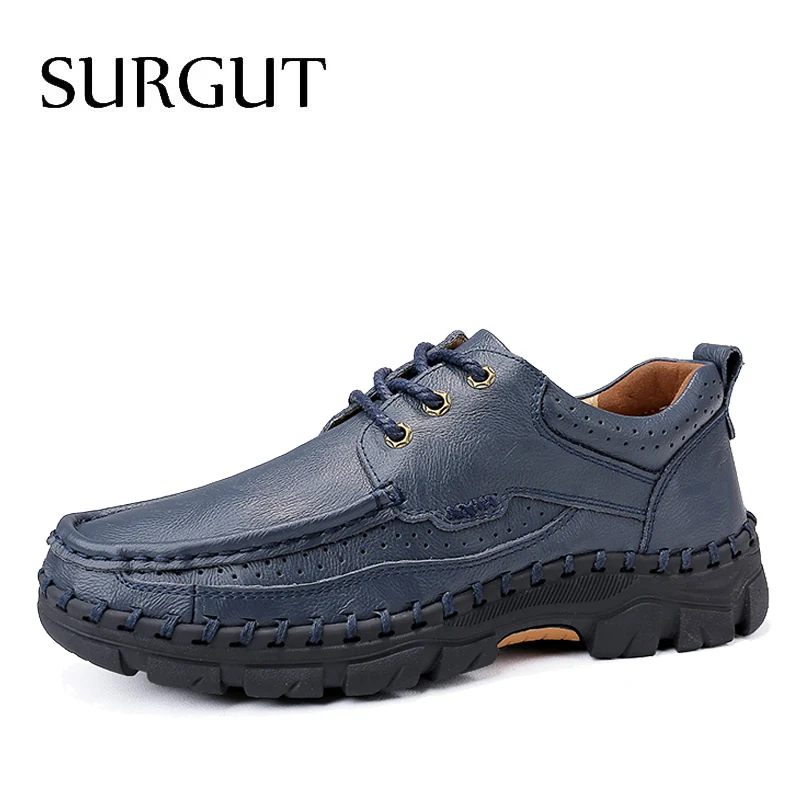 01 Blue Мужская официальная обувь из спилка SURGUT, деловые повседневные мокасины синего цвета на плоской подошве для осени и весны - Цвет: 01 Blue