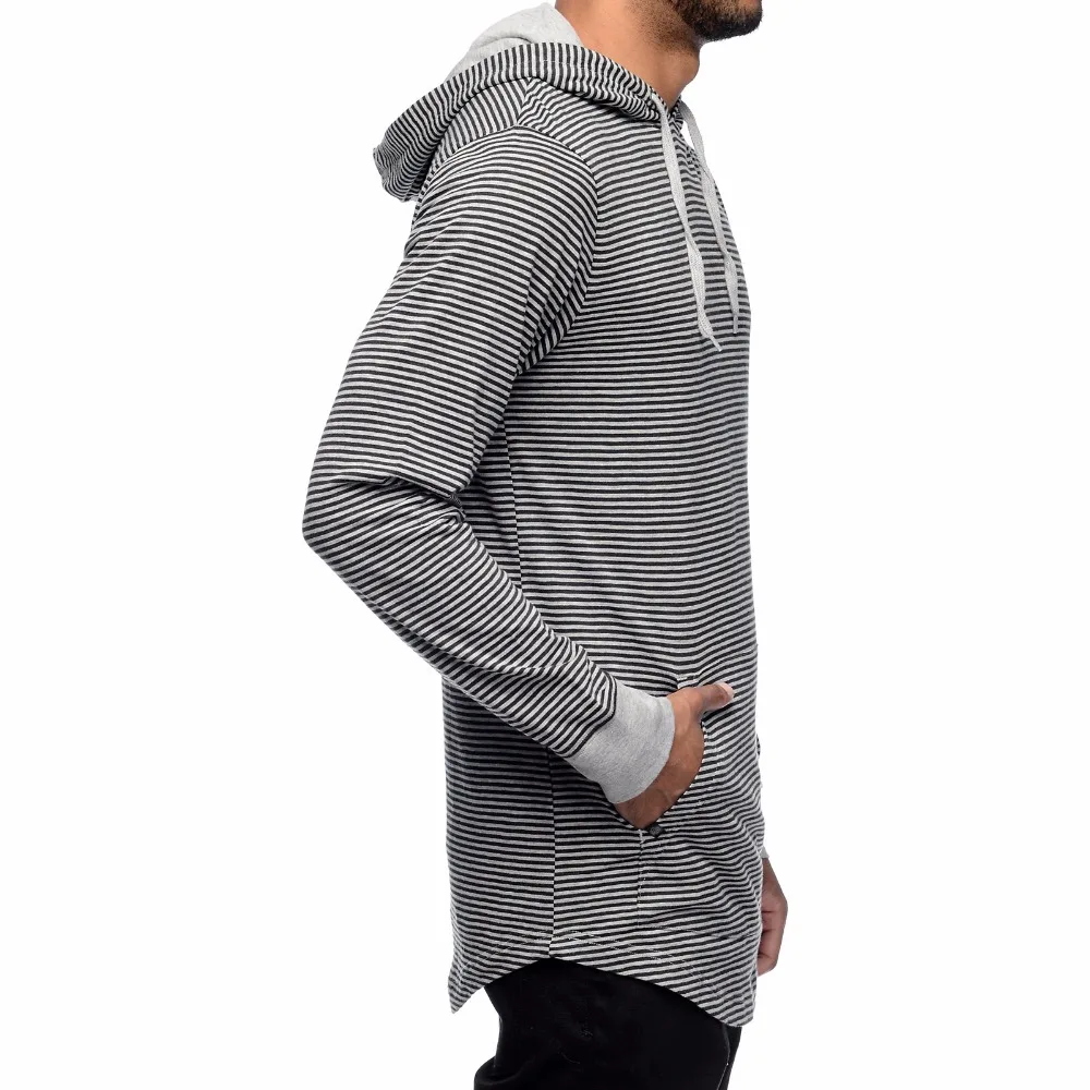 Мужская длинная футболка в полоску с капюшоном | одежда