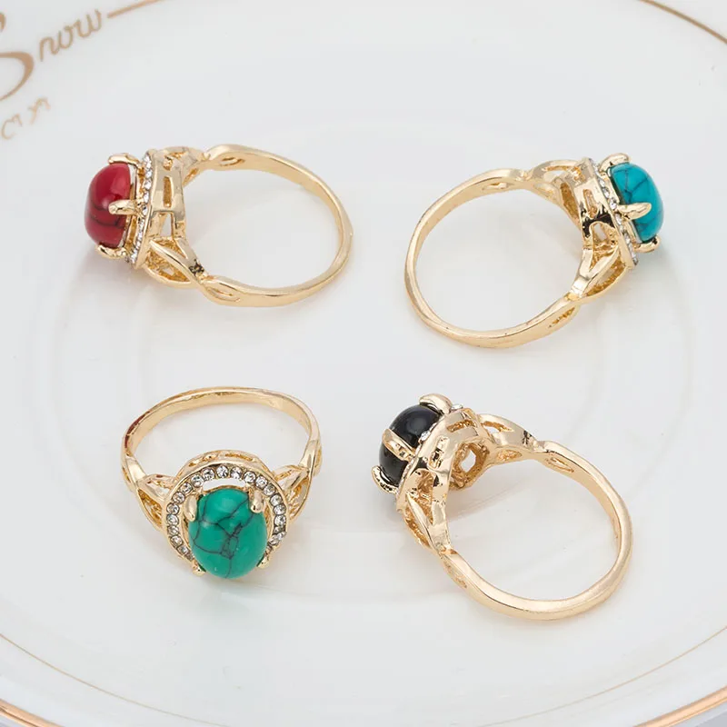Luxury Aristocratic Natural Stone Ring Red Blue Green Black For Ladies Exquisite 3D Hollow Shape Shiny Fashion New Jewelry | Украшения и