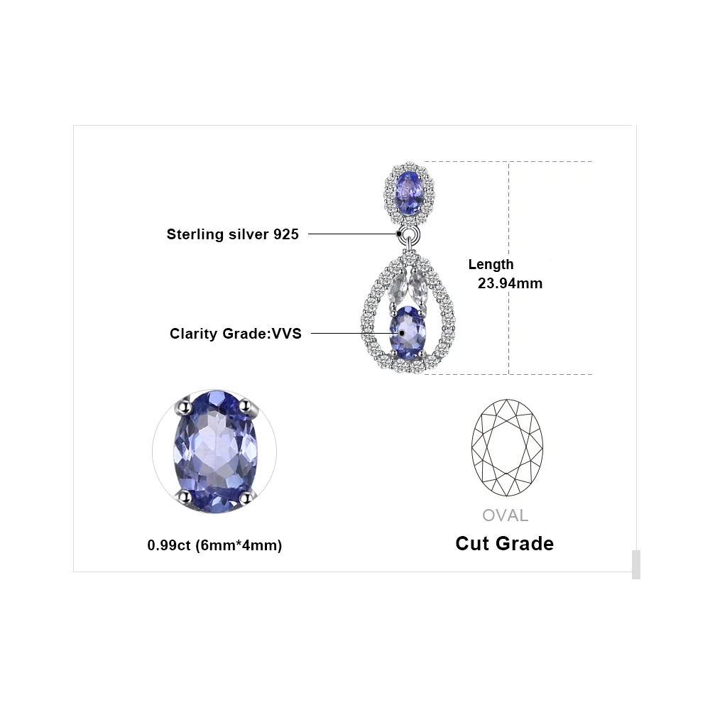 JewelryPalace элегантный 2.8ct натуральный Танзанит падение белый топаз Длинные висячие