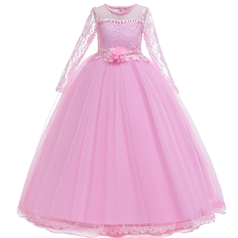 White Long Sleeve Pink Bridesmaid Dress Kids Dresses For Girls Clothing Princess Dress Girl Party Wedding Dress 10 12 Year