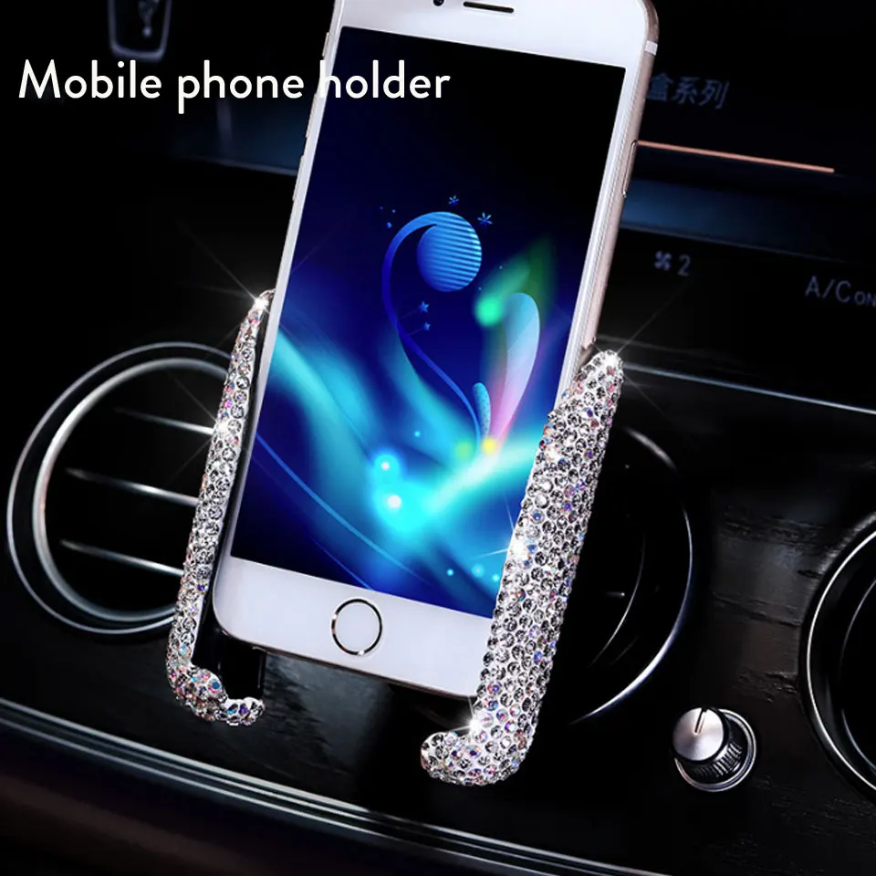 A Phone holder Стразы, блестящий кристалл, Накладка для ремня безопасности автомобиля, подушка для шеи, поддержка талии, чехол для рулевого колеса, авто аксессуары для интерьера - Название цвета: A Phone holder