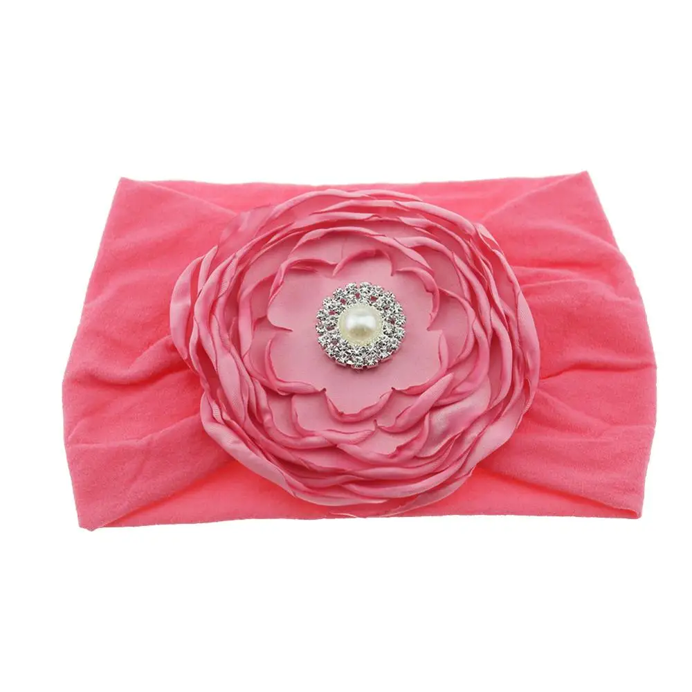 1PCS Camellia Flower Rhinestone Pearl Infant Summer Girl Stretchy Soft Headband Children Festival Gift Birthday Hair Accessories | Детская