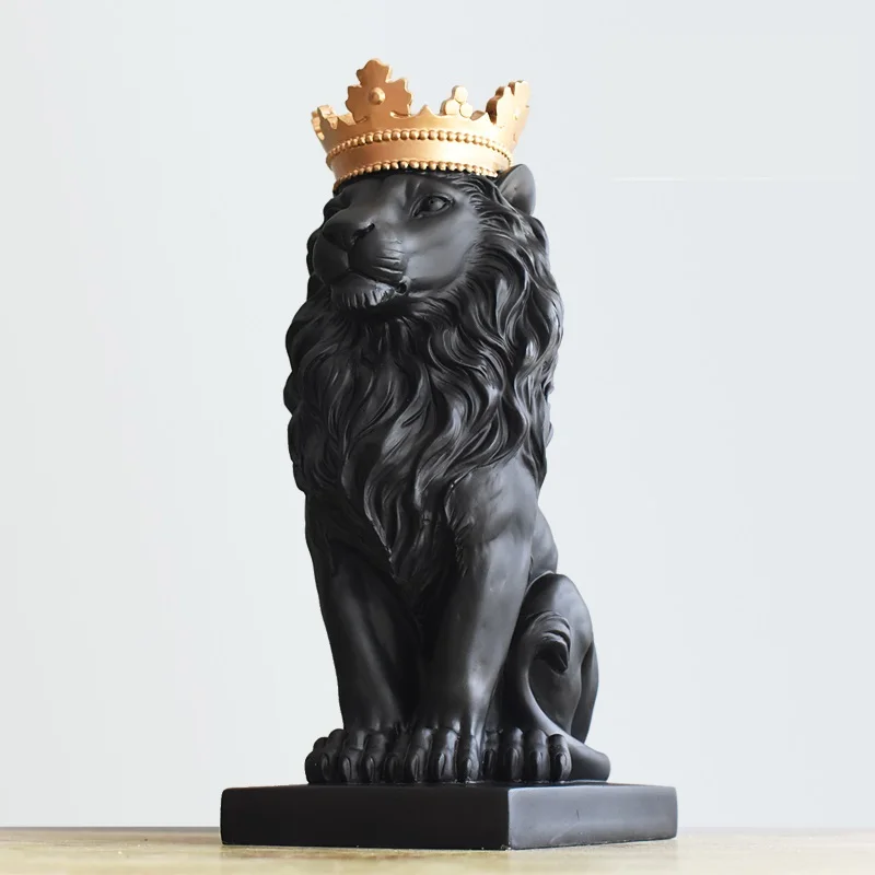 Royal Crown Lion Sculpture Resin Lion King Statue Home Animal Mascot Constellation Decor Art and Craft Ornament Accessories