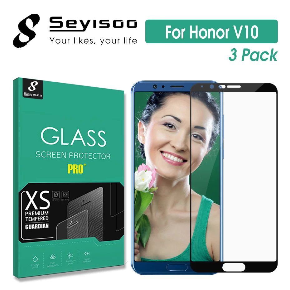 

[3 Pack] Original Seyisoo 2.5D 9H HD Full Cover Tempered Glass Film For Huawei Honor V10 Honor View 10 View10 Screen Protector