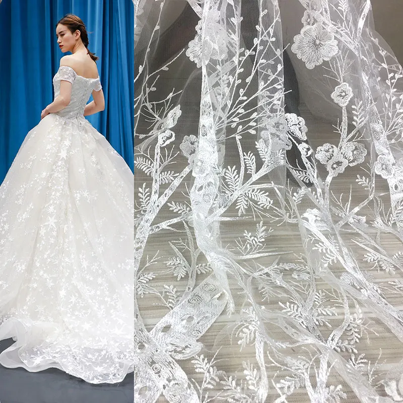 5 ярдов/партия дышащая белая кружевная ткань с вышивкой|Кружево| |