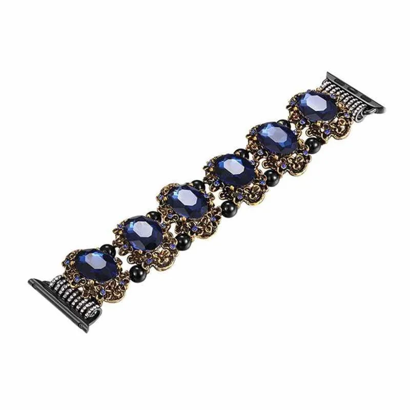 Sapphire blue FOHUAS Highquality Natural Gray agate band for Apple watch Replacement wrist women's fashion Wrist Strap With Adapters 38MM 42MM - Цвет ремешка: Sapphire blue