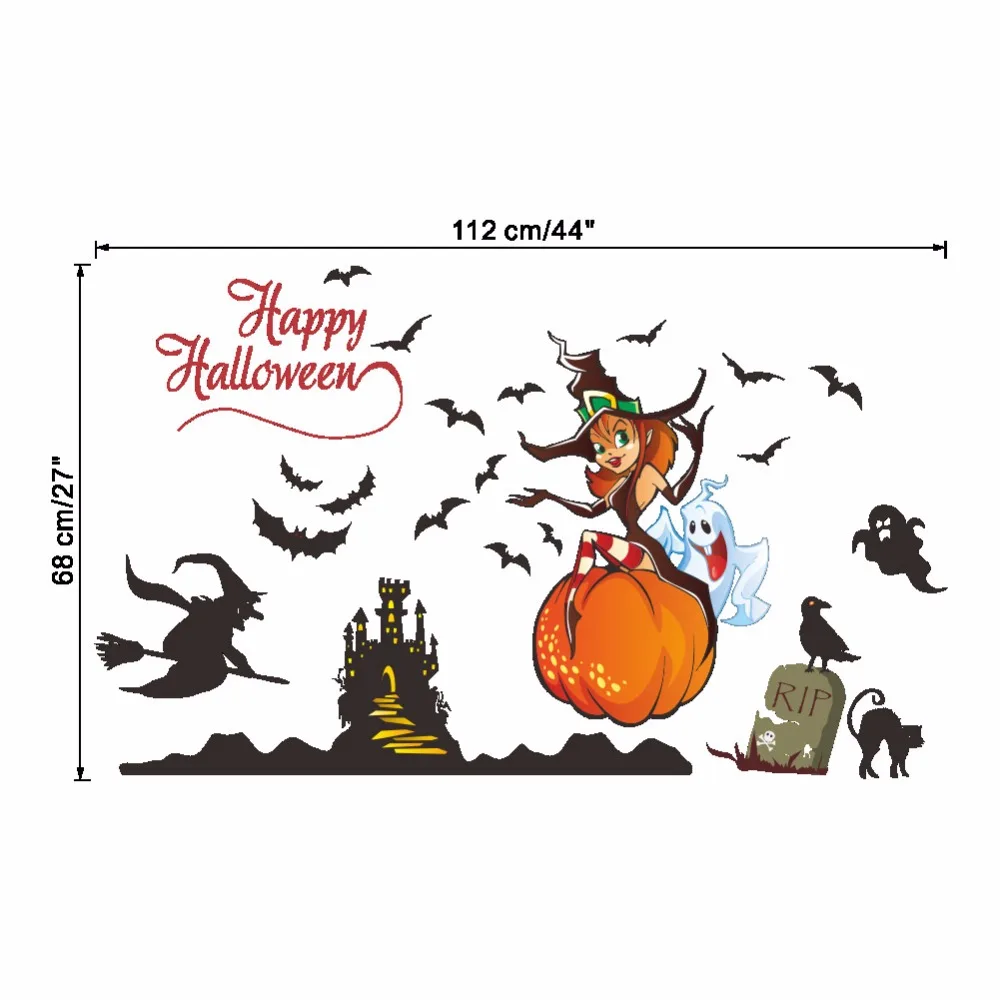 Happy Halloween Wall Stickers for Party Club Bar Living room Decor Removable Vinyl Lovely Witch Ghost Decals Art Murals dc5 | Дом и сад