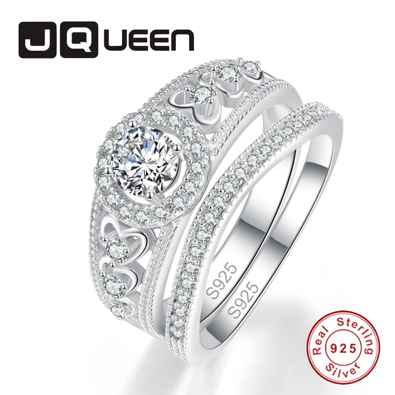 Женский комплект обручальных колец JQUEEN круглые белые кольца с кубическим