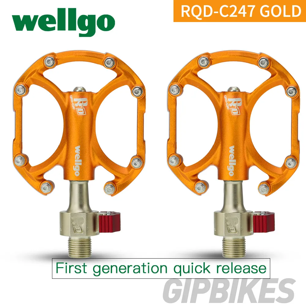 1nd generation gold Wellgo C247 Сверхлегкий Алюминиевый сплав quick release ультралегкий, дорожный велосипед складные велосипеды для езды на велосипеде CroMo шпинделя - Цвет: 1nd generation gold