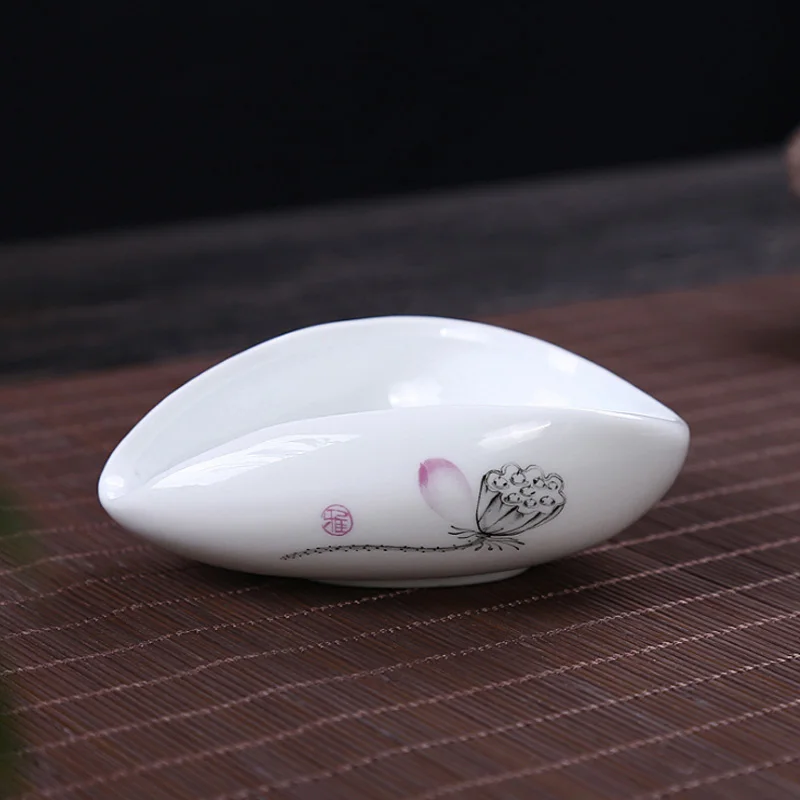 Hand Painted Vintage Pattern White Porcelain Cha He Chinese Kung Fu Tea Set Accessories Ceramic Spoon for Brief Holder | Дом и сад