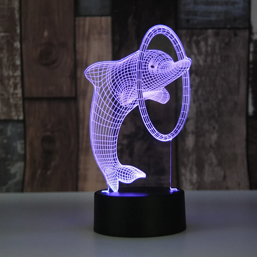 Животное 3D LED USB лампа милый Дельфин прыжки хула обруч Форма многоцветный ночник