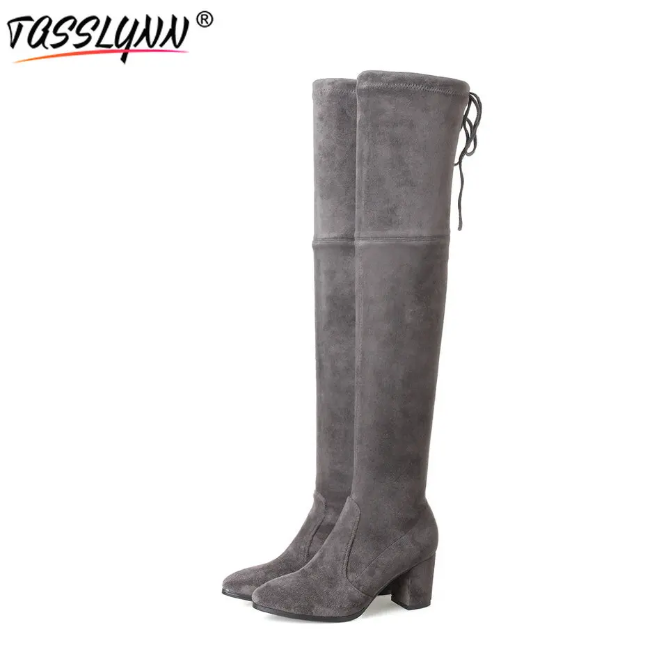 Женские сапоги выше колена с острым носком taslynn зимние на молнии квадратным