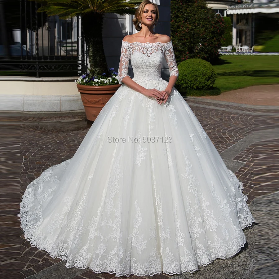 

Half Sleeves Wedding Dresses Ball Gown Off the Shoulder Lace Appliques Bridal Wedding Gown Vestido De Noiva Robe De Mariée