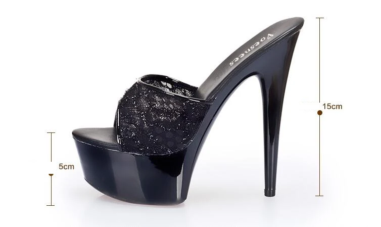 

2020 Summer Sexy High Heels 13cm 15cm Fine With Transparent Crystal Shoes Waterproof Platform Cool Slippers Women Model Shoes