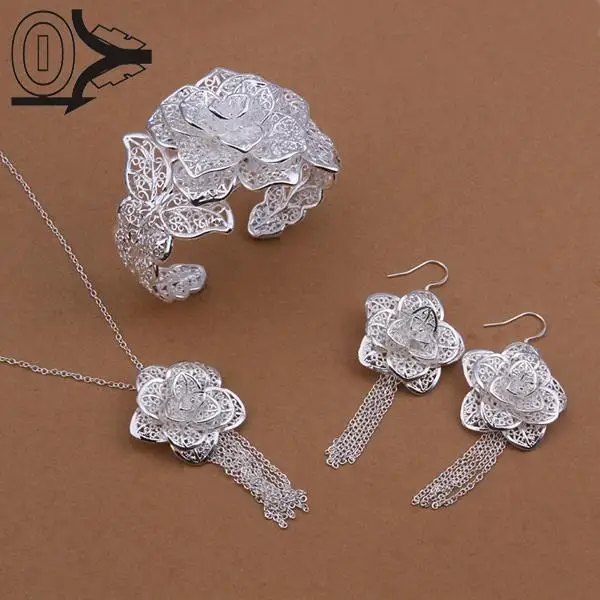 Оптовая продажа посеребренный комплект ювелирных изделий Дешевые Свадебные
