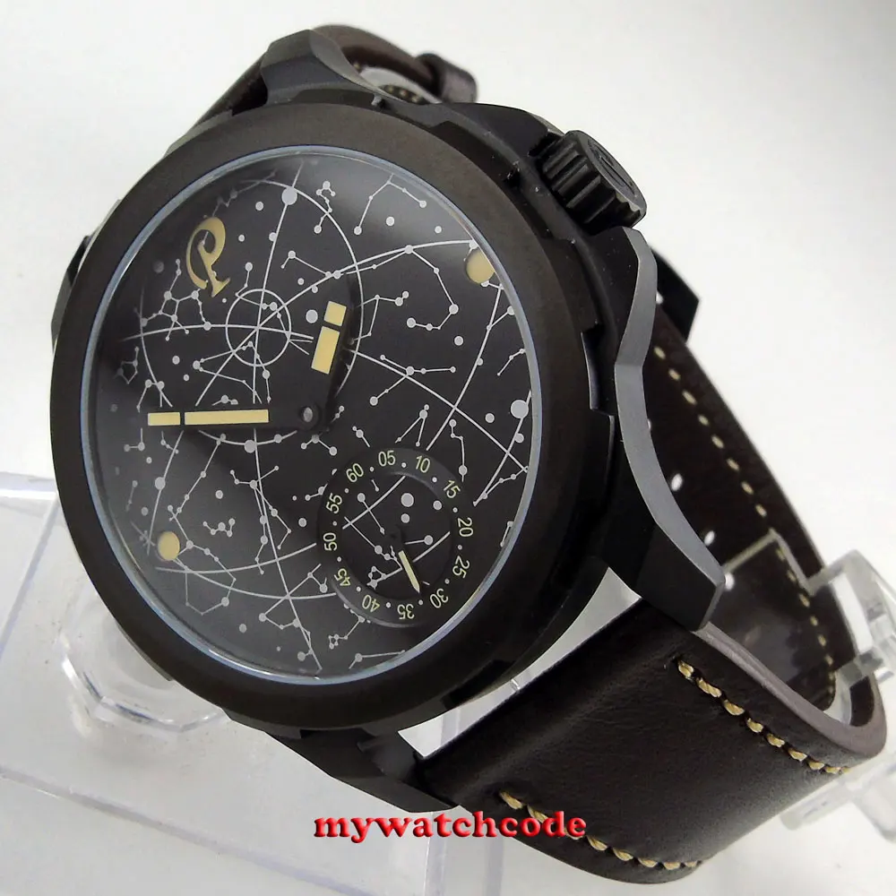 Мужские наручные часы parnis constellation 44 мм черный чехол из нержавеющей стали с