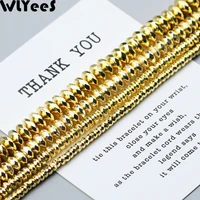 wlyees 18k gold plated hematite beads 3 4 6 8 10mm flat round spacer loose beads natural stone for jewelry bracelet making diy