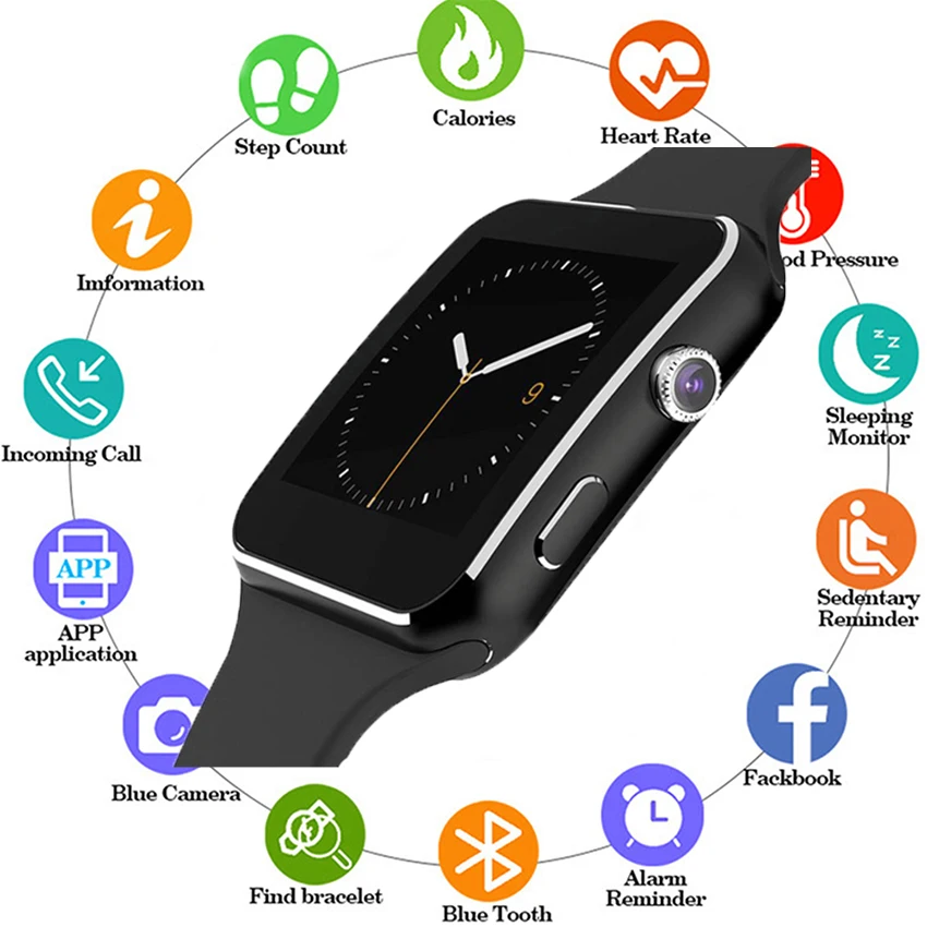 Bluetooth Смарт часы X6 Спорт Шагомер для мужчин женщин Smartwatch с камерой поддержка SIM